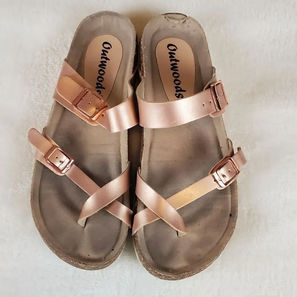Outwoods Rose Gold Slip On Sandals Size 8